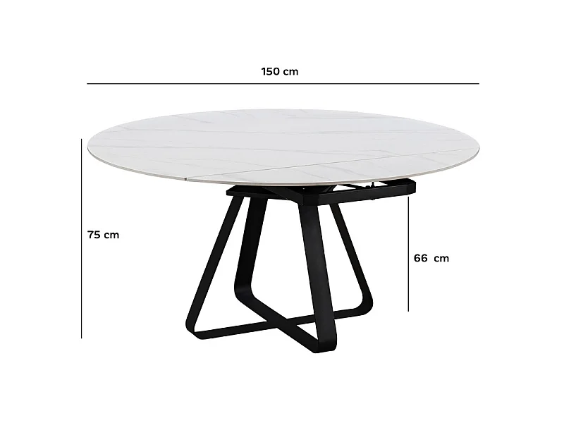 Table extensible ovale à ronde 150 cm en céramique blanc marbré – SKYE