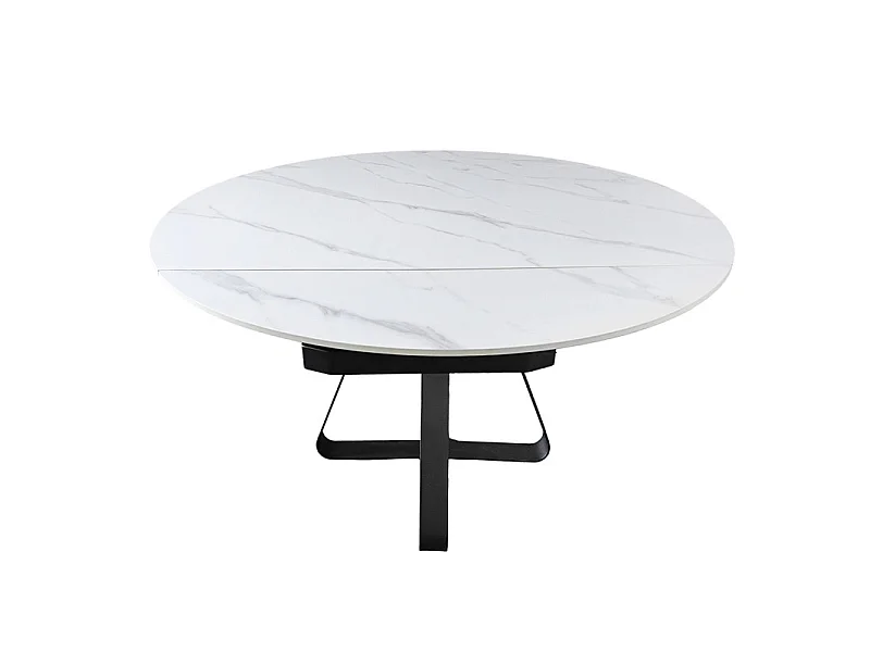 Table extensible ovale à ronde 150 cm en céramique blanc marbré – SKYE