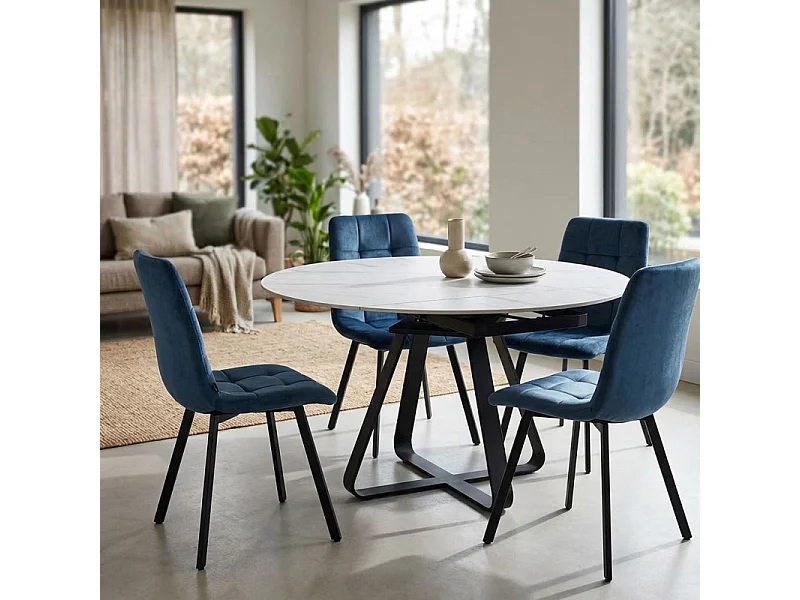Table extensible ovale à ronde 150 cm en céramique blanc marbré – SKYE