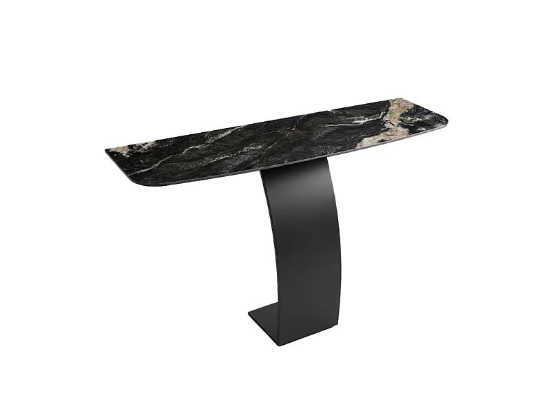 Console design L. 140 cm en céramique noir marbré pied noir – VERDI