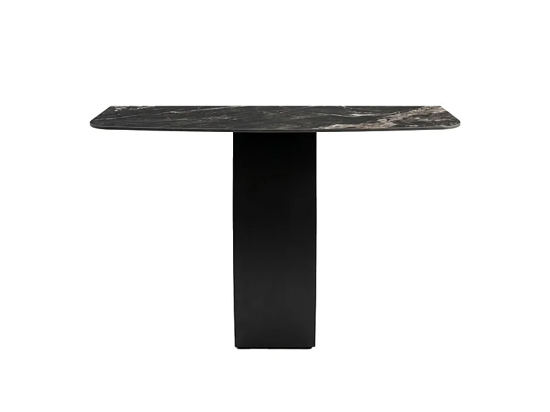 Console design L. 140 cm en céramique noir marbré pied noir – VERDI