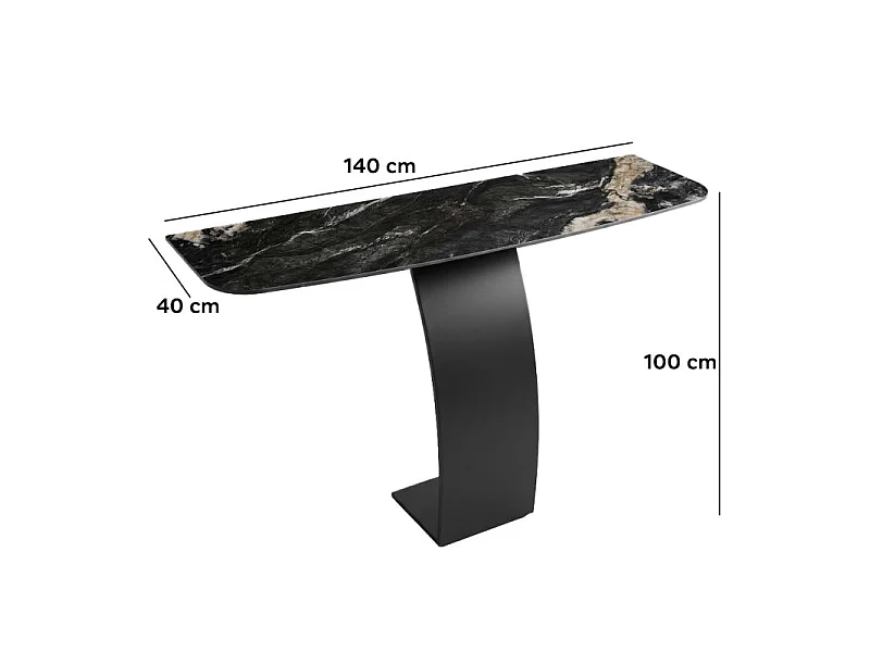 Console design L. 140 cm en céramique noir marbré pied noir – VERDI