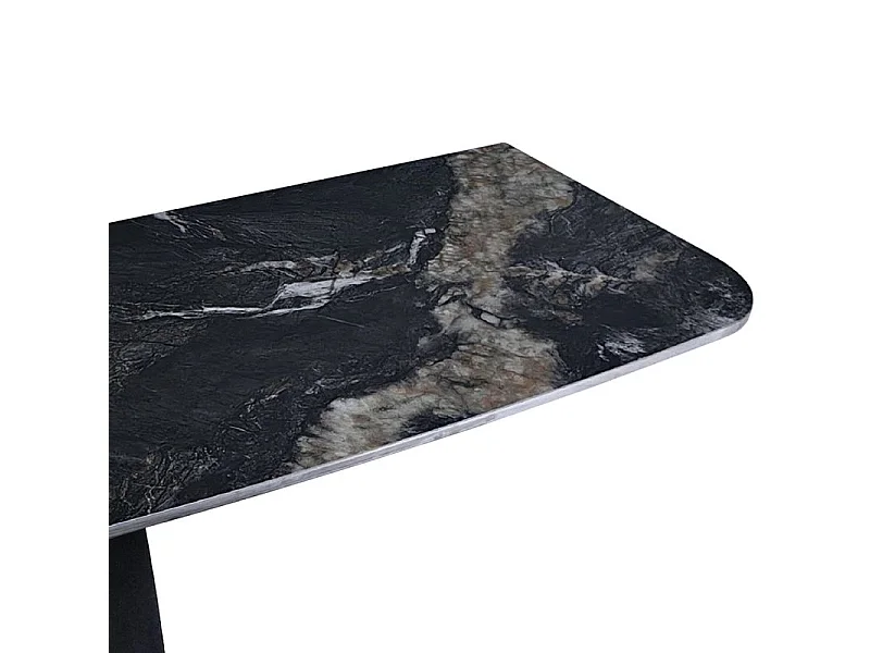 Console design L. 140 cm en céramique noir marbré pied noir – VERDI