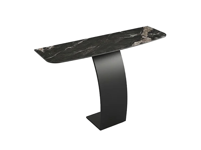 Console design L. 140 cm en céramique noir marbré pied noir – VERDI
