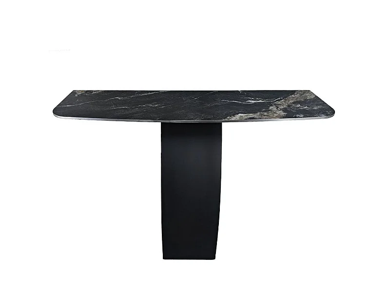 Console design L. 140 cm en céramique noir marbré pied noir – VERDI