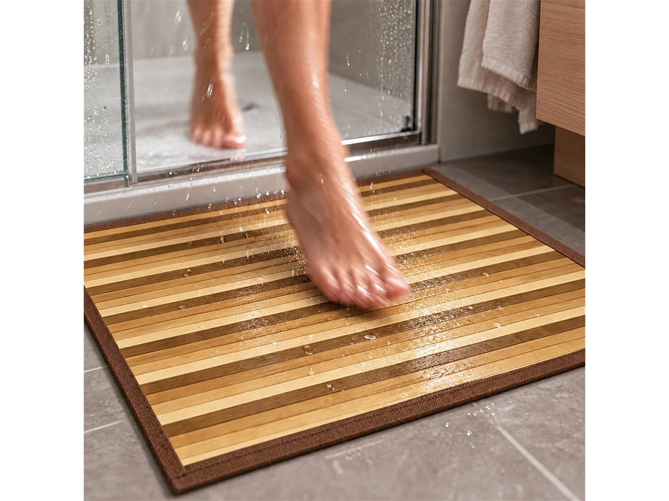The White Stone Tapis en Bambou Dégradé 55x240 cm Beige | Tapis de Cuisine et Salle de Bain Antidérapant | Tapis en Bambou avec Dos Antidérapant et Bordure en