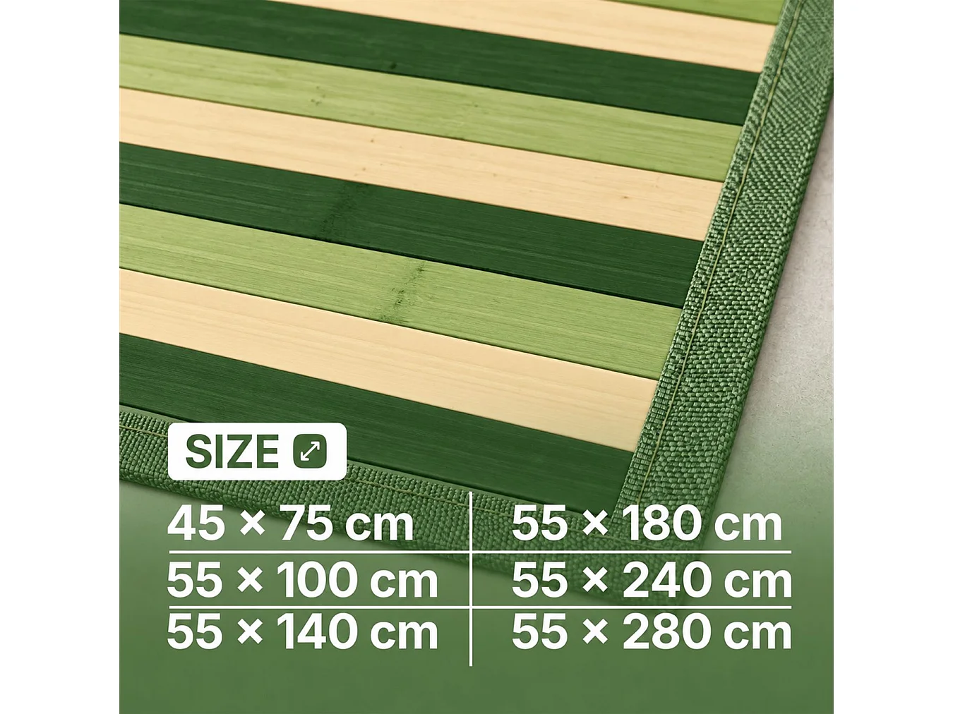 The White Stone Tapis en Bambou Dégradé 55x100 cm Vert | Tapis de Cuisine et Salle de Bain Antidérapant | Tapis en Bambou avec Dos Antidérapant et Bordure en