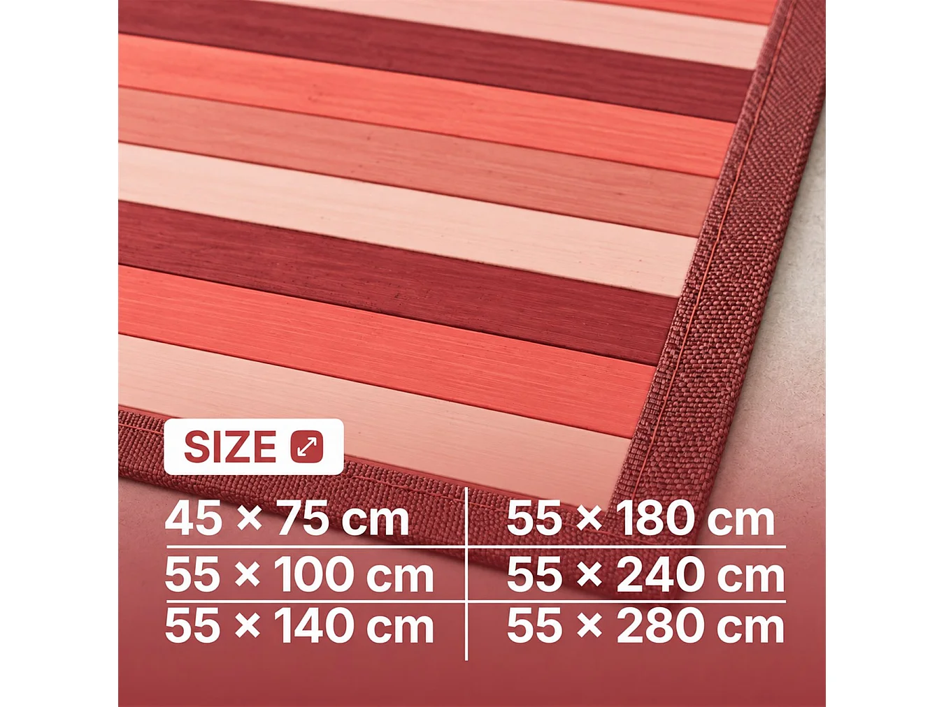 The White Stone Tapis en Bambou Dégradé 55x100 cm Rouge | Tapis de Cuisine et Salle de Bain Antidérapant | Tapis en Bambou avec Dos Antidérapant et Bordure en