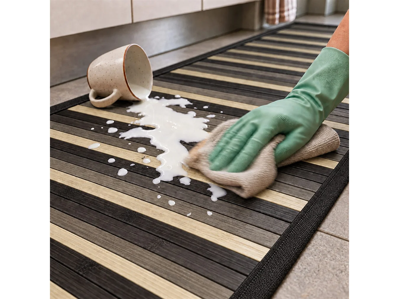 The White Stone Tapis en Bambou Dégradé 55x280 cm Noir | Tapis de Cuisine et Salle de Bain Antidérapant | Tapis en Bambou avec Dos Antidérapant et Bordure en