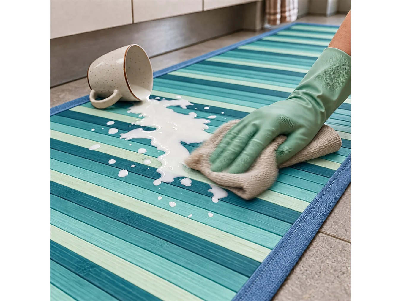 The White Stone Tapis en Bambou Dégradé 55x180 cm Bleu Ciel | Tapis de Cuisine et Salle de Bain Antidérapant | Tapis en Bambou avec Dos Antidérapant et Bordure en