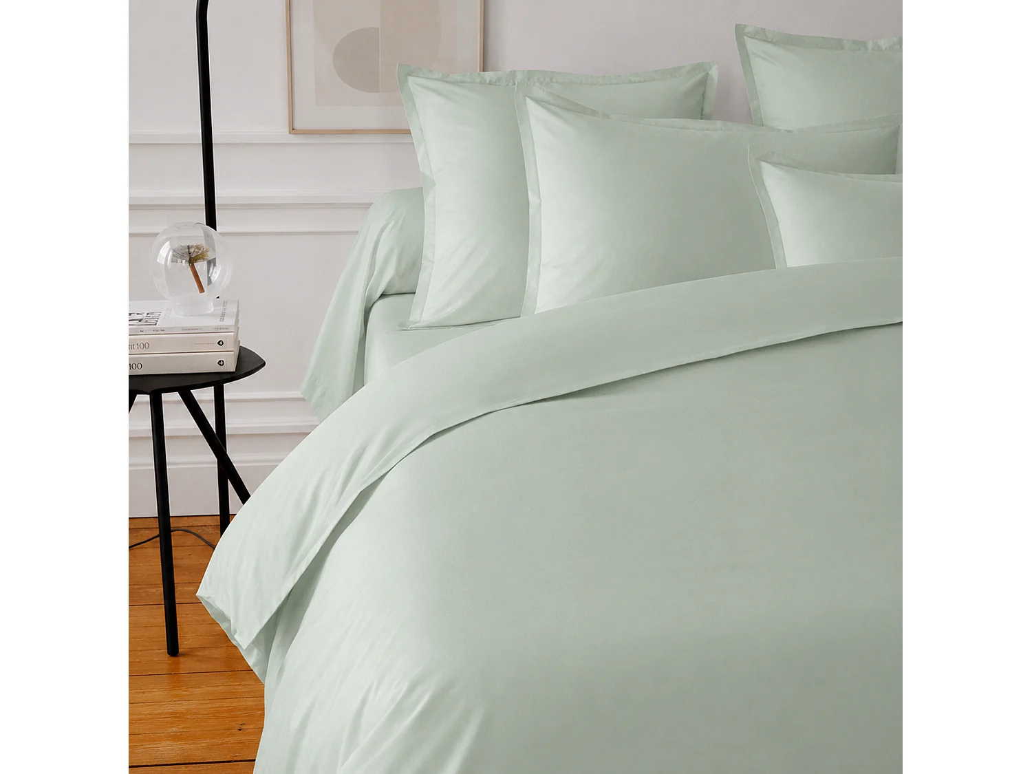 Drap housse uni 90x200 cm bonnet 30 cm coton ALTO vert fleur d'amandier