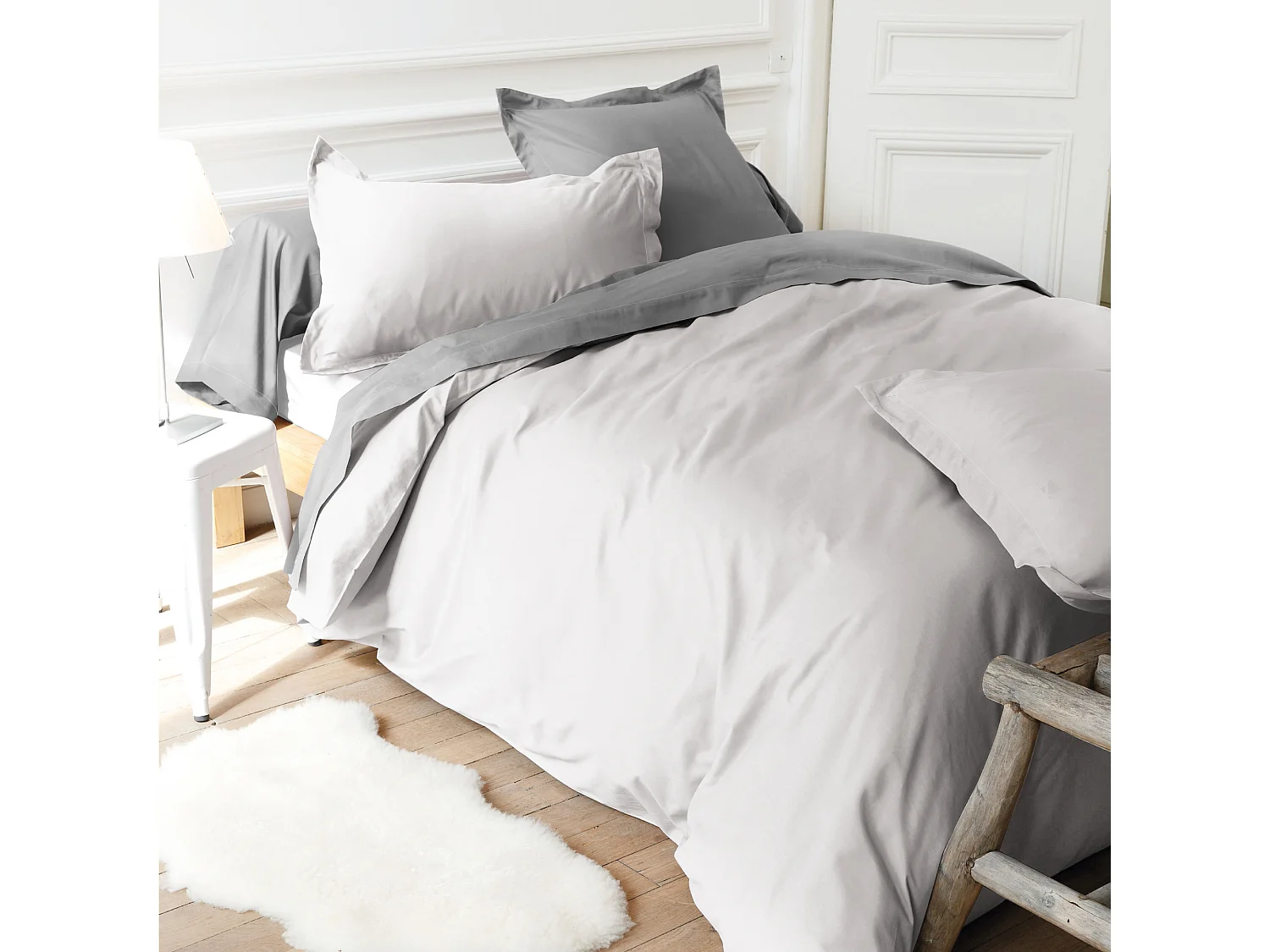 Drap housse uni 180x220 cm bonnet 50 cm coton ALTO gris calcium