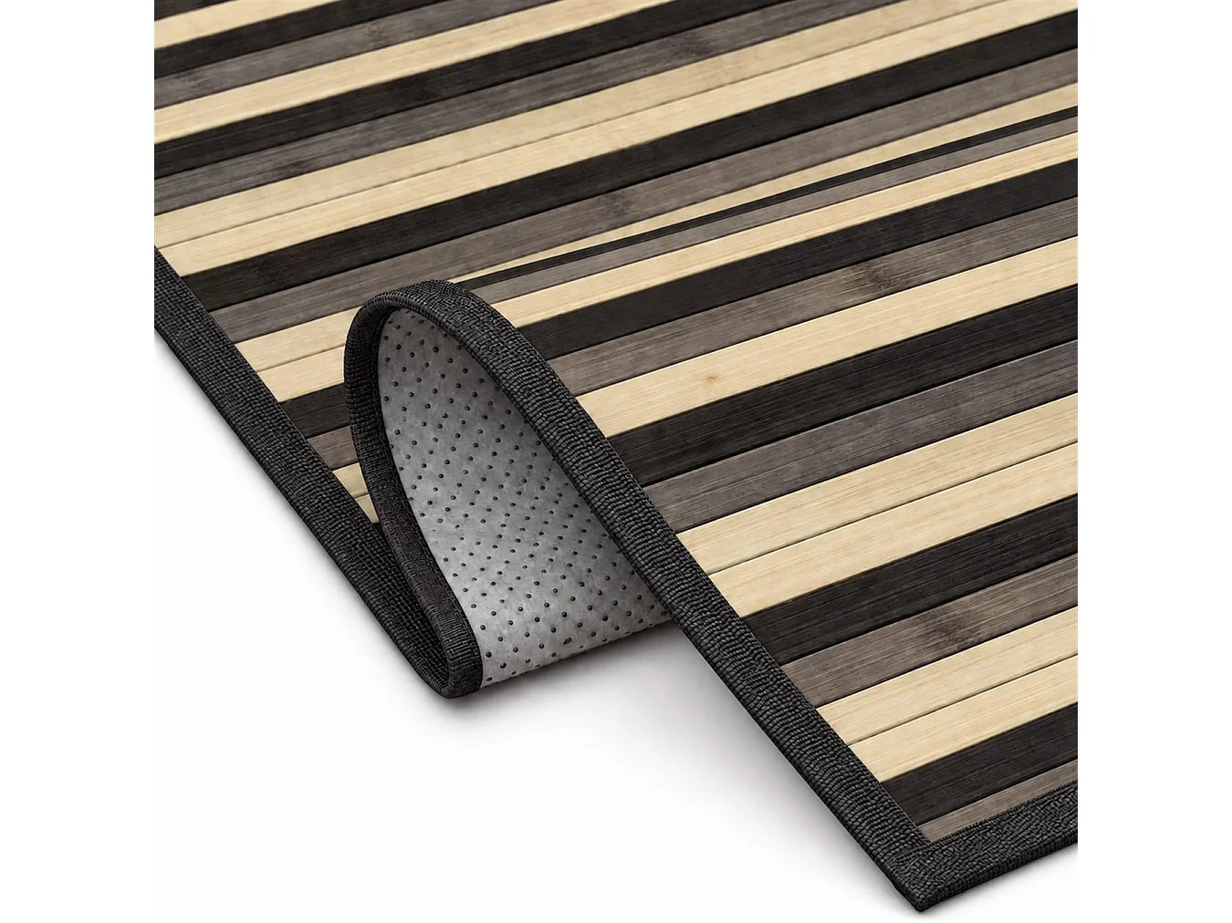 The White Stone Tapis en Bambou Dégradé 55x240 cm Noir | Tapis de Cuisine et Salle de Bain Antidérapant | Tapis en Bambou avec Dos Antidérapant et Bordure en
