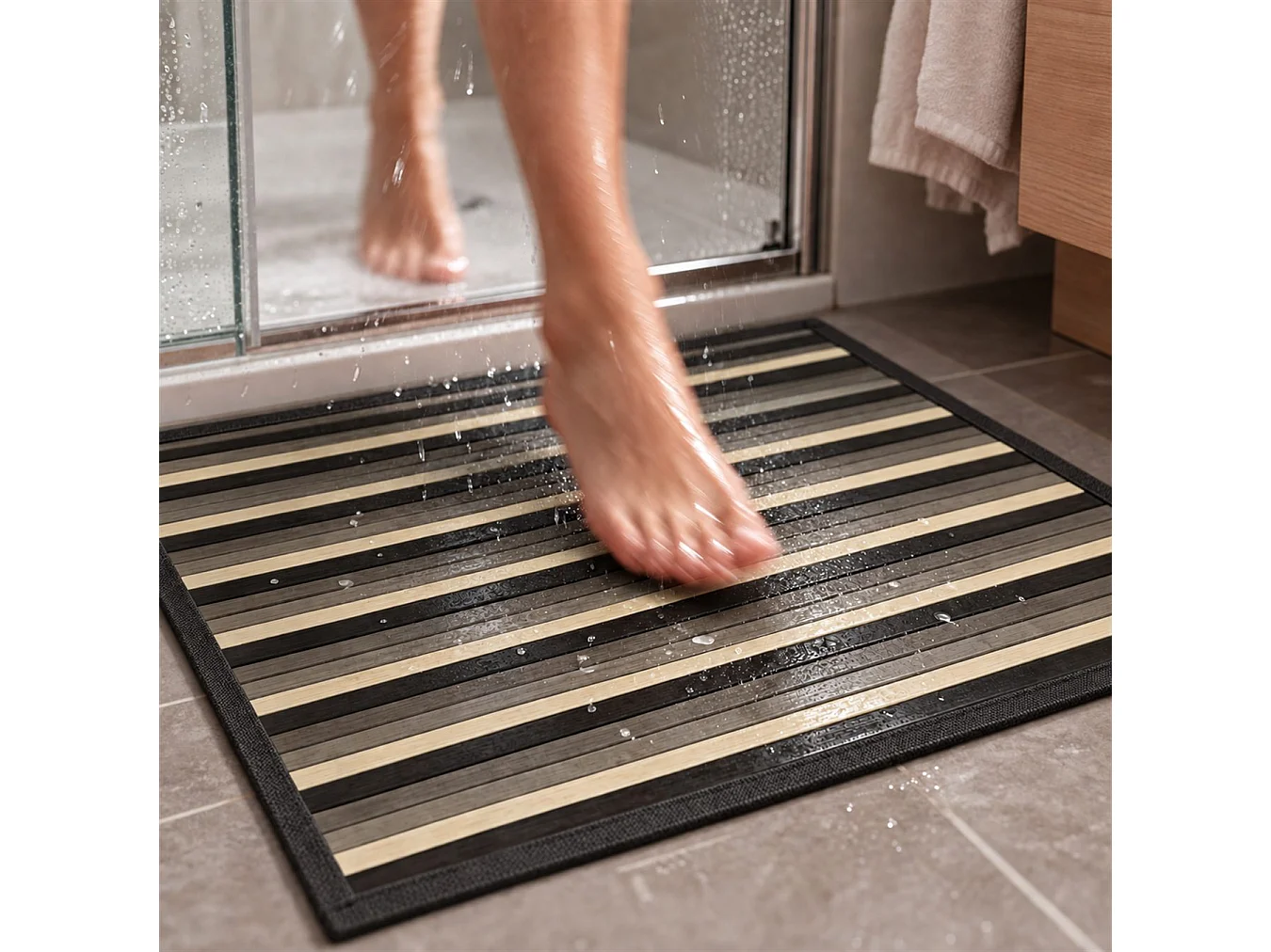 The White Stone Tapis en Bambou Dégradé 55x240 cm Noir | Tapis de Cuisine et Salle de Bain Antidérapant | Tapis en Bambou avec Dos Antidérapant et Bordure en