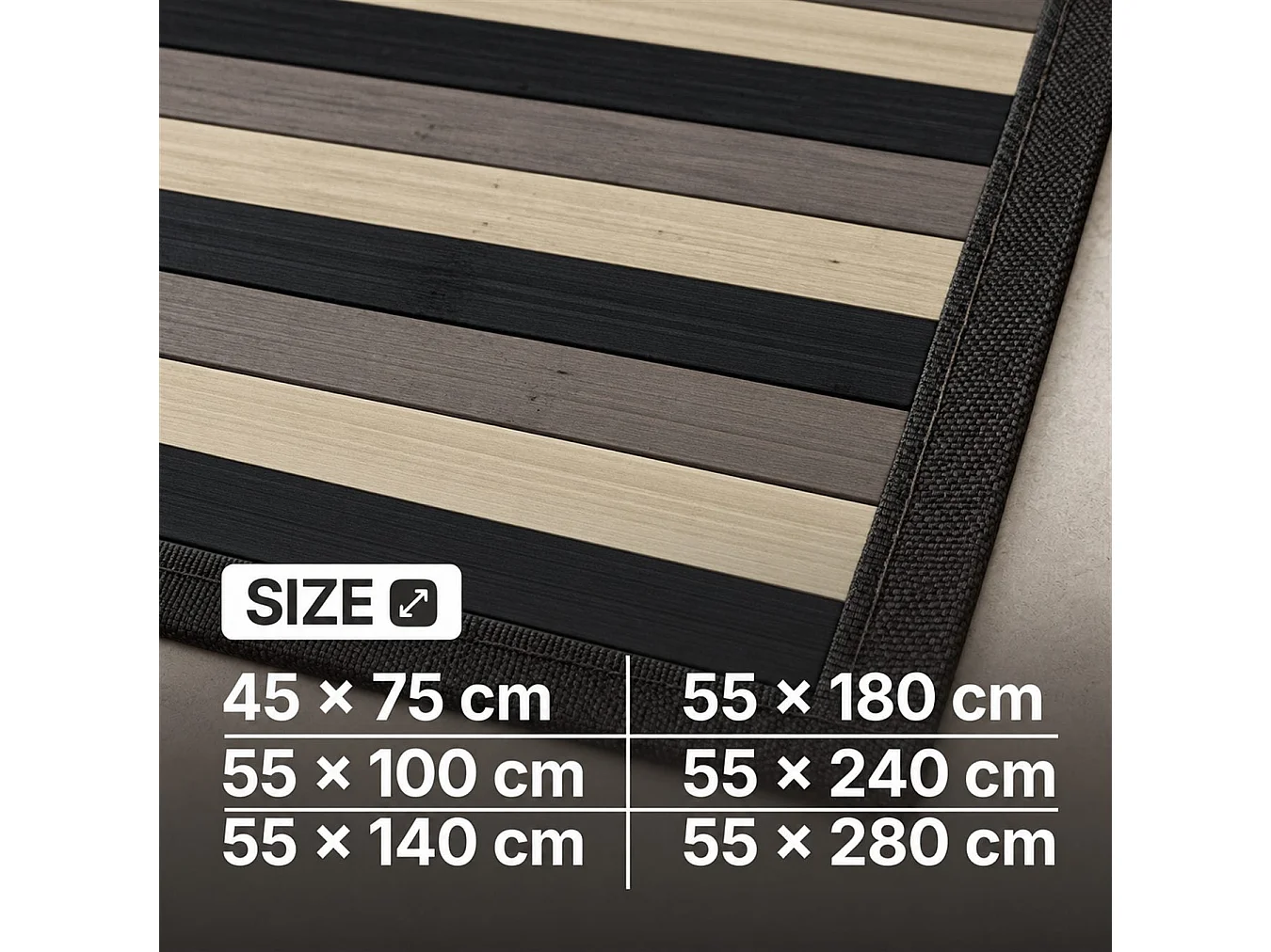 The White Stone Tapis en Bambou Dégradé 55x240 cm Noir | Tapis de Cuisine et Salle de Bain Antidérapant | Tapis en Bambou avec Dos Antidérapant et Bordure en