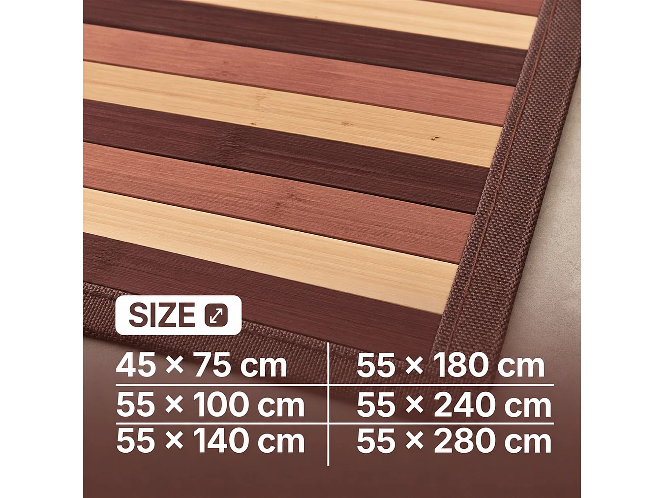 The White Stone Tapis en Bambou Dégradé 55x280 cm Marron | Tapis de Cuisine et Salle de Bain Antidérapant | Tapis en Bambou avec Dos Antidérapant et Bordure en