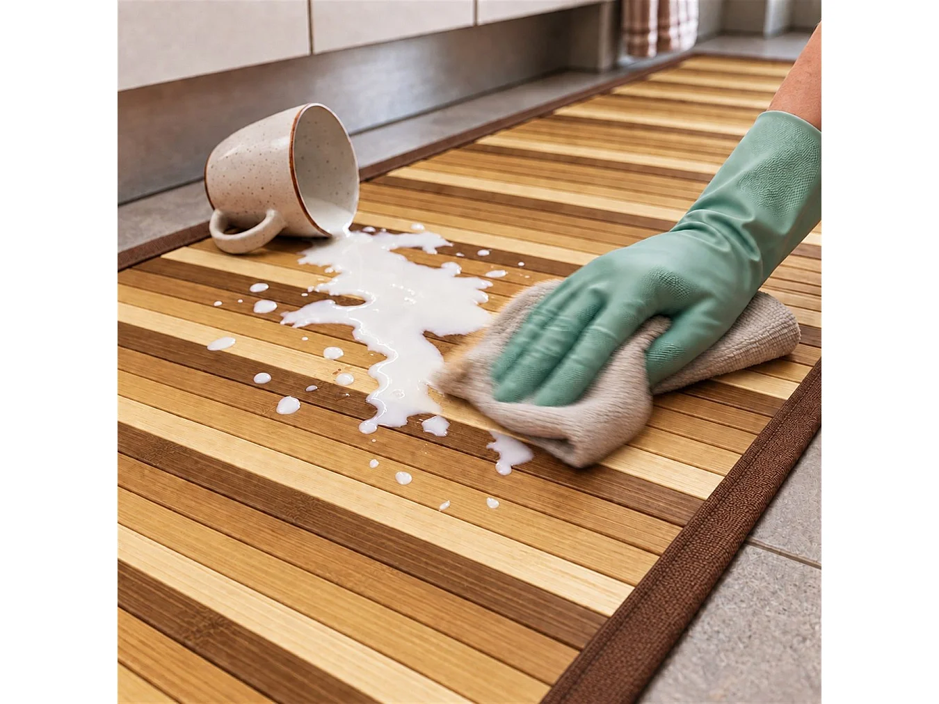 The White Stone Tapis en Bambou Dégradé 55x140 cm Beige | Tapis de Cuisine et Salle de Bain Antidérapant | Tapis en Bambou avec Dos Antidérapant et Bordure en