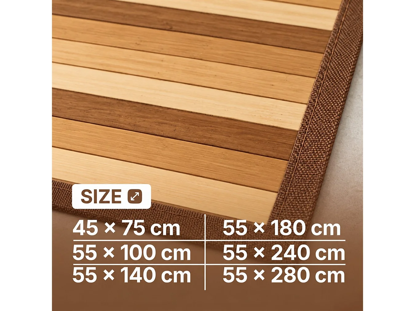 The White Stone Tapis en Bambou Dégradé 55x140 cm Beige | Tapis de Cuisine et Salle de Bain Antidérapant | Tapis en Bambou avec Dos Antidérapant et Bordure en