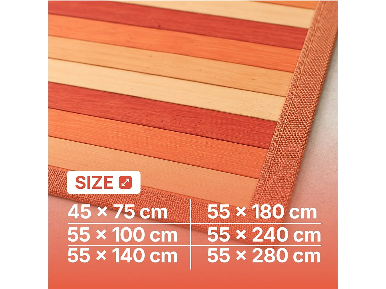 The White Stone Tapis en Bambou Dégradé 55x100 cm Orange | Tapis de Cuisine et Salle de Bain Antidérapant | Tapis en Bambou avec Dos Antidérapant et Bordure en