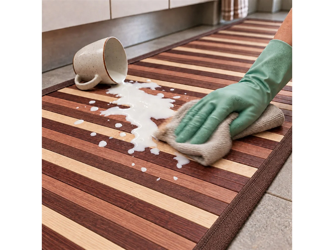 The White Stone Tappeto Bamboo Degradé 55x140 cm Marrone | Passatoia Cucina e Bagno Antiscivolo | Tappeto in Bamboo con Retro Antiscivolo e Bordo in Poliestere
