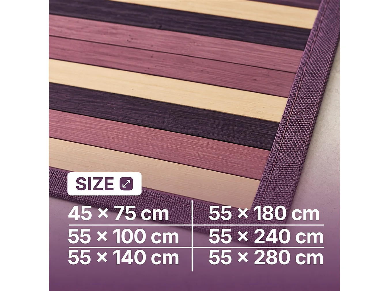 The White Stone Tapis en Bambou Dégradé 55x180 cm Violet | Tapis de Cuisine et Salle de Bain Antidérapant | Tapis en Bambou avec Dos Antidérapant et Bordure en