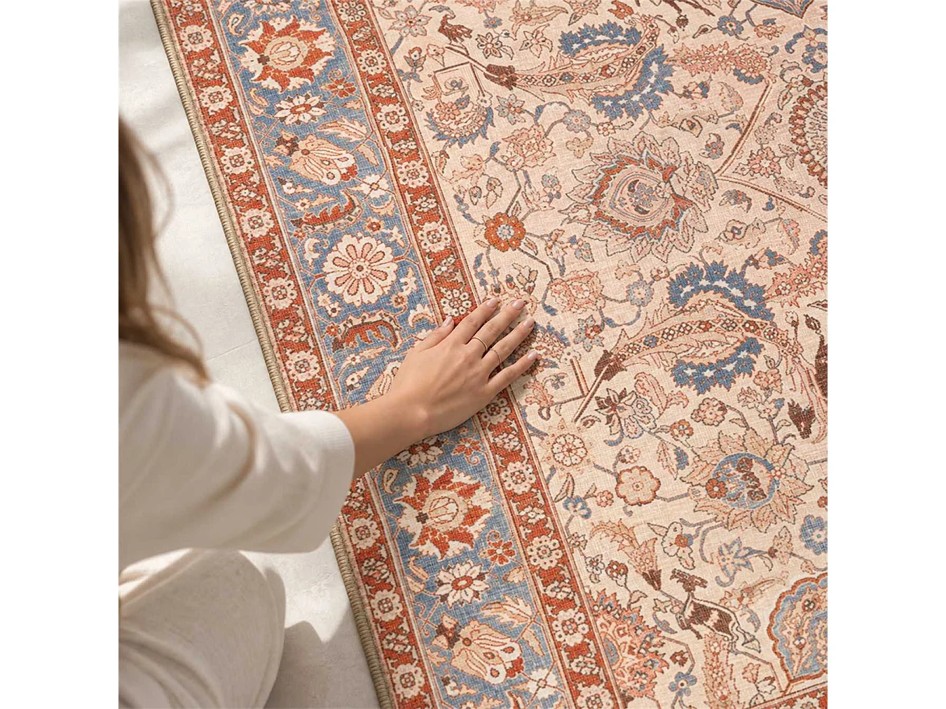 The White Stone Orientteppich Design Kashan 160x230 cm | Teppich im Perser-Stil mit Vintage Used-Look | Kurzflor aus 100% Polyester, Digitaldruck, waschbar bei 30°C