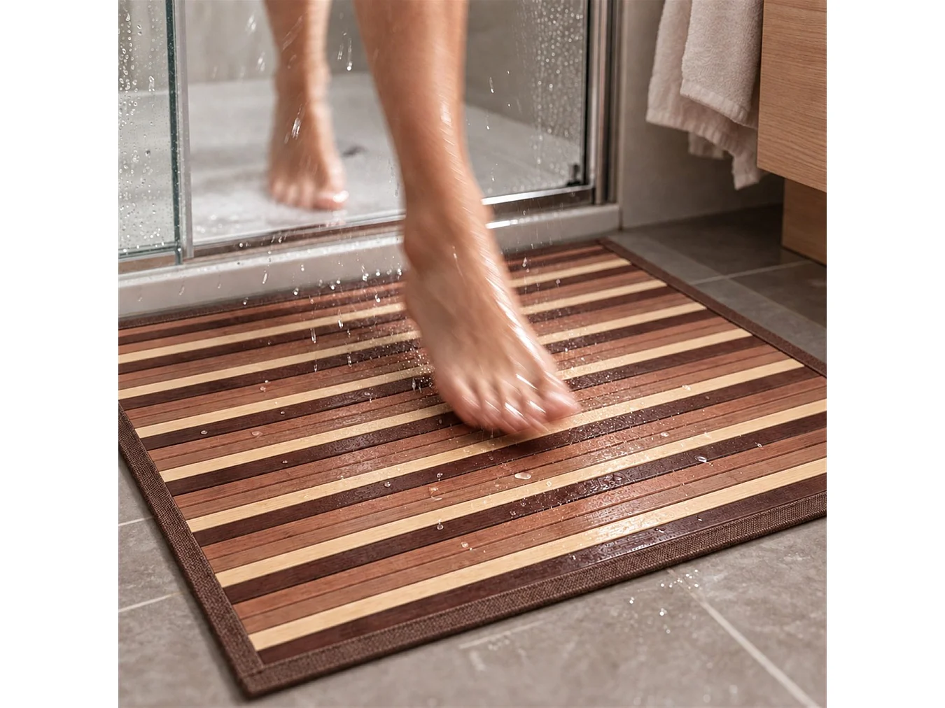 The White Stone Tapis en Bambou Dégradé 55x180 cm Marron | Tapis de Cuisine et Salle de Bain Antidérapant | Tapis en Bambou avec Dos Antidérapant et Bordure en