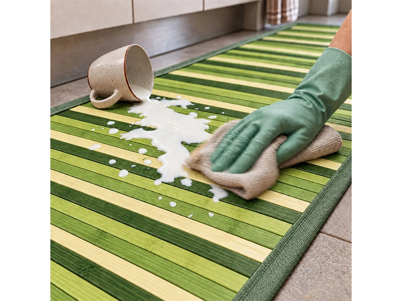 The White Stone Tapis en Bambou Dégradé 55x140 cm Vert | Tapis de Cuisine et Salle de Bain Antidérapant | Tapis en Bambou avec Dos Antidérapant et Bordure en