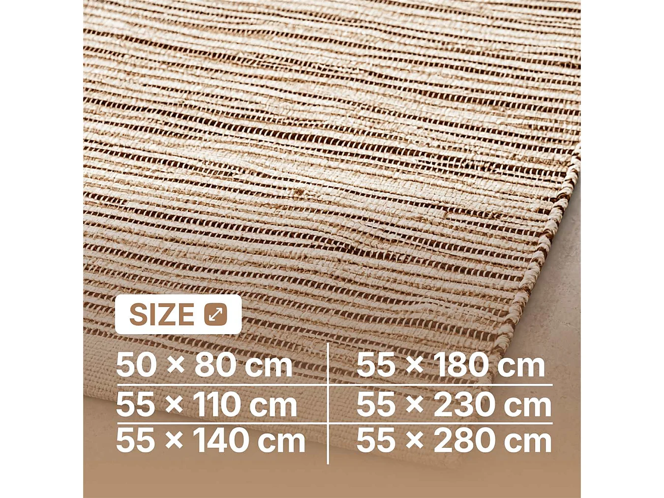 The White Stone Alfombra Kilim Artesanal de Algodón 55x110 cm Marfil | Estilo Bereber Tradicional, Tejido Plano y Color Liso | 100% Algodón, Lavable en Lavadora