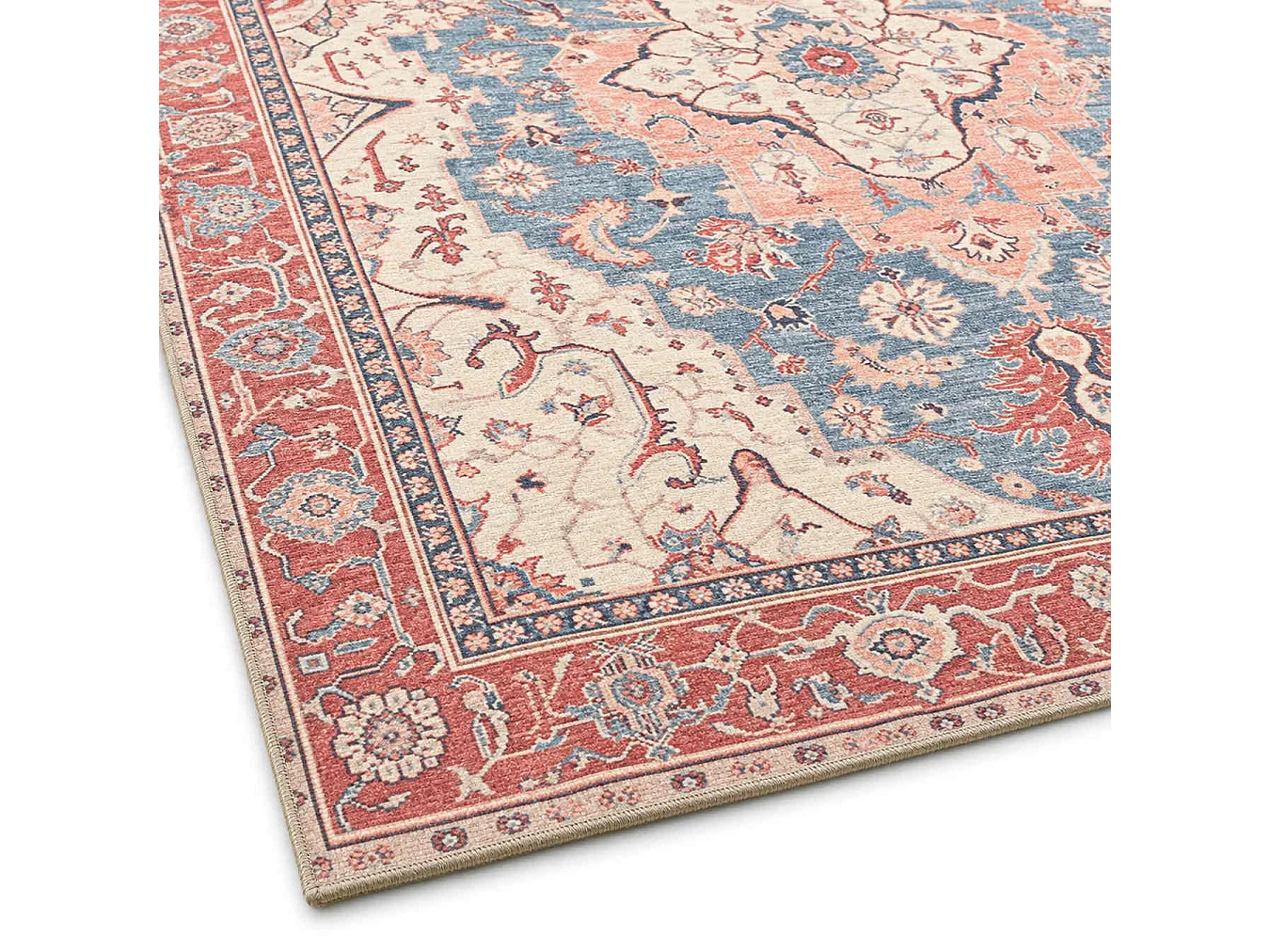 The White Stone Tapis Oriental Motif Heriz 80x240 cm | Tapis Style Persan avec Effet Vintage Vieilli | Poils Ras 100% Polyester, Impression Numérique, Lavable à