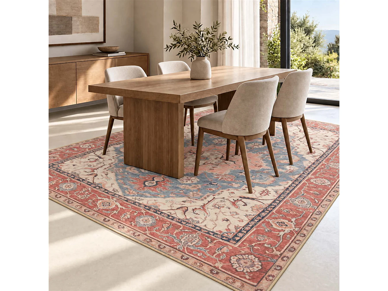 The White Stone Tapis Oriental Motif Heriz 80x240 cm | Tapis Style Persan avec Effet Vintage Vieilli | Poils Ras 100% Polyester, Impression Numérique, Lavable à