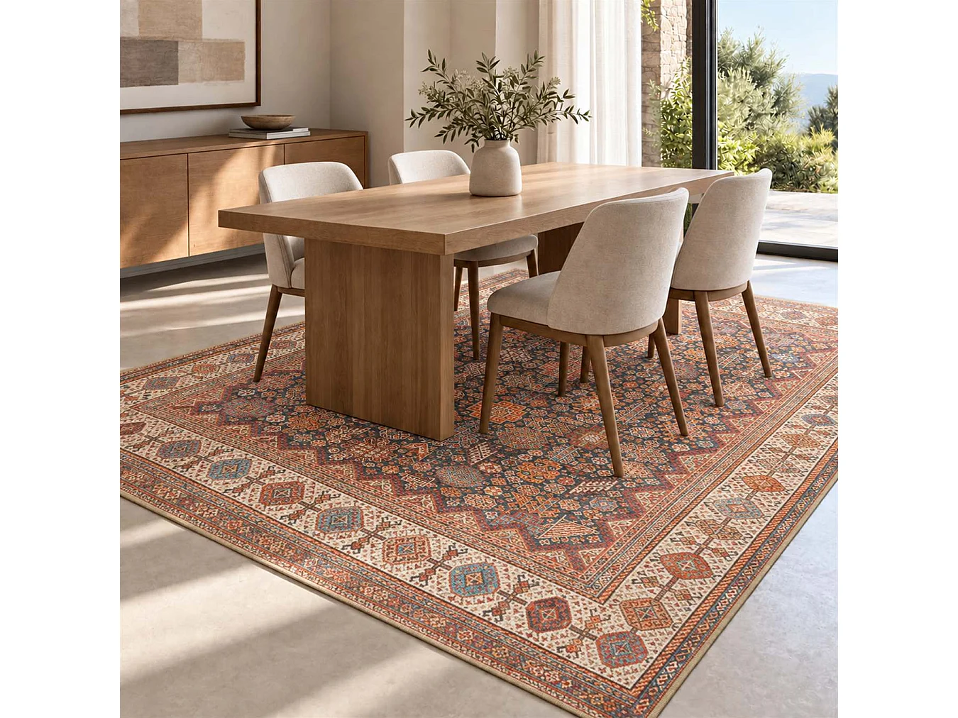 The White Stone Tapis Oriental Motif Sarouk 160x230 cm | Tapis Style Persan avec Effet Vintage Vieilli | Poils Ras 100% Polyester, Impression Numérique, Lavable à