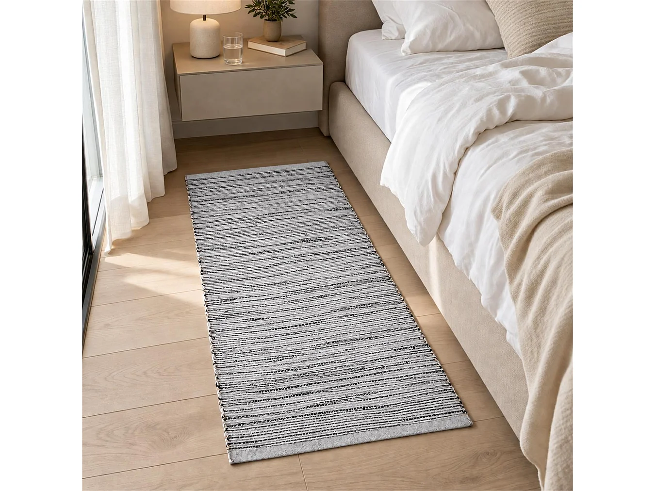 The White Stone Handgjord kilimmatta i bomull 55x110 cm grå | Traditionell berberstil, flatvävd och enfärgad | 100% bomull, maskintvättbar