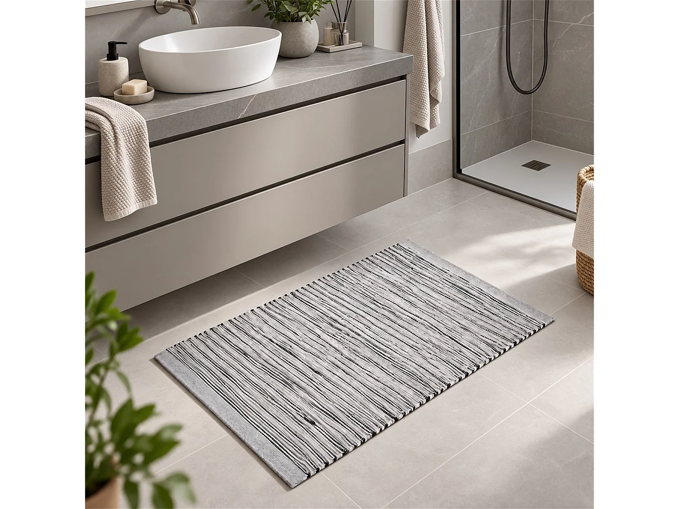 The White Stone Handgjord kilimmatta i bomull 55x110 cm grå | Traditionell berberstil, flatvävd och enfärgad | 100% bomull, maskintvättbar