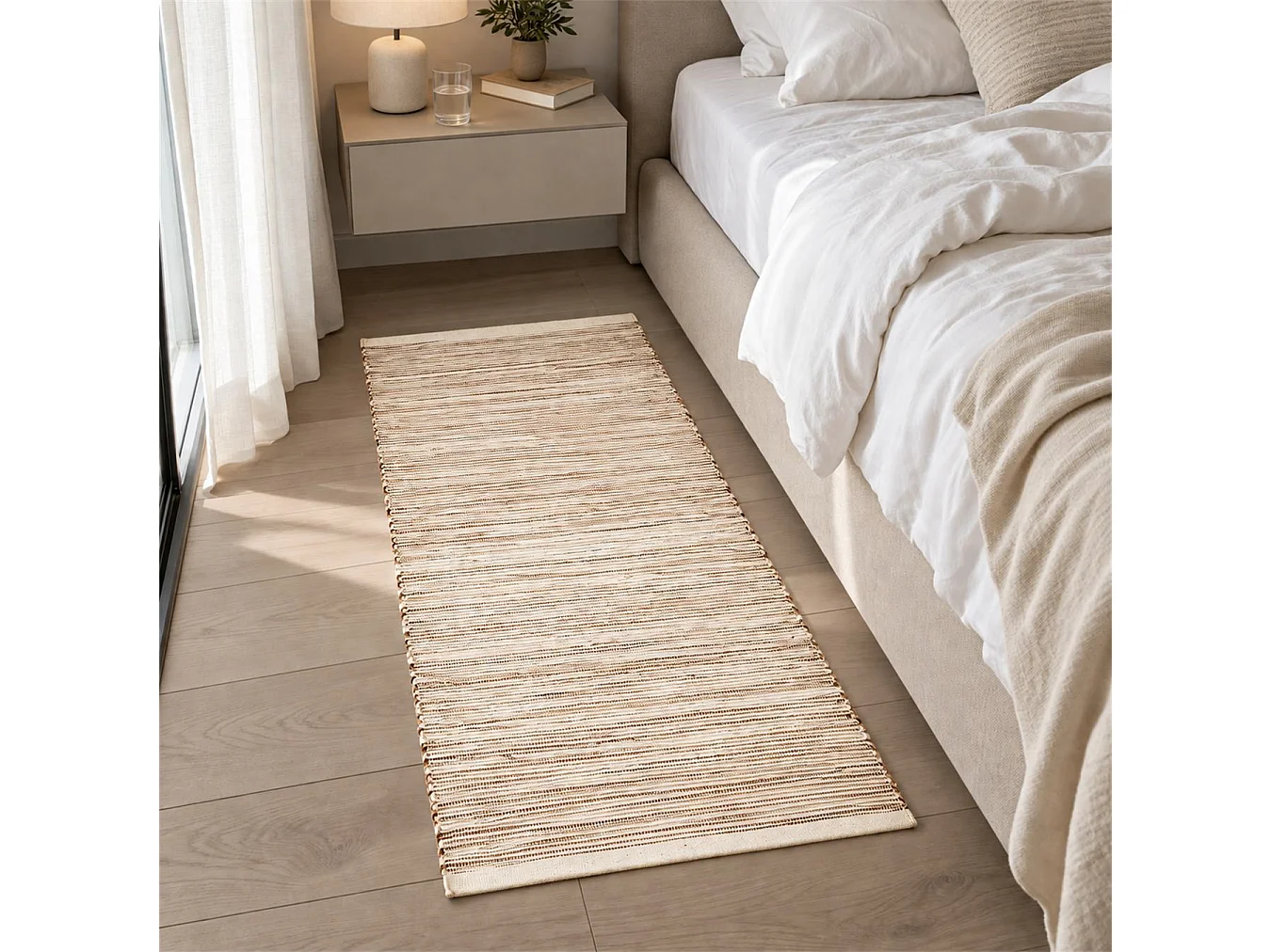 The White Stone Handgemaakt kelim vloerkleed van katoen 55x280 cm ivoor | Traditionele berberstijl, platgeweven en effen | 100% katoen, machinewasbaar