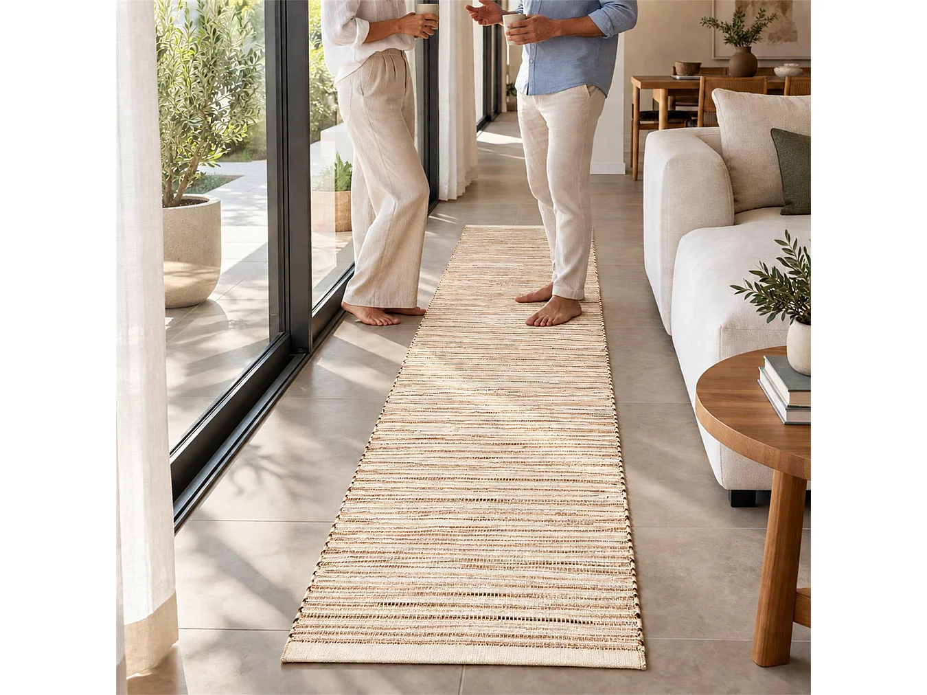 The White Stone Handgemaakt kelim vloerkleed van katoen 55x280 cm ivoor | Traditionele berberstijl, platgeweven en effen | 100% katoen, machinewasbaar
