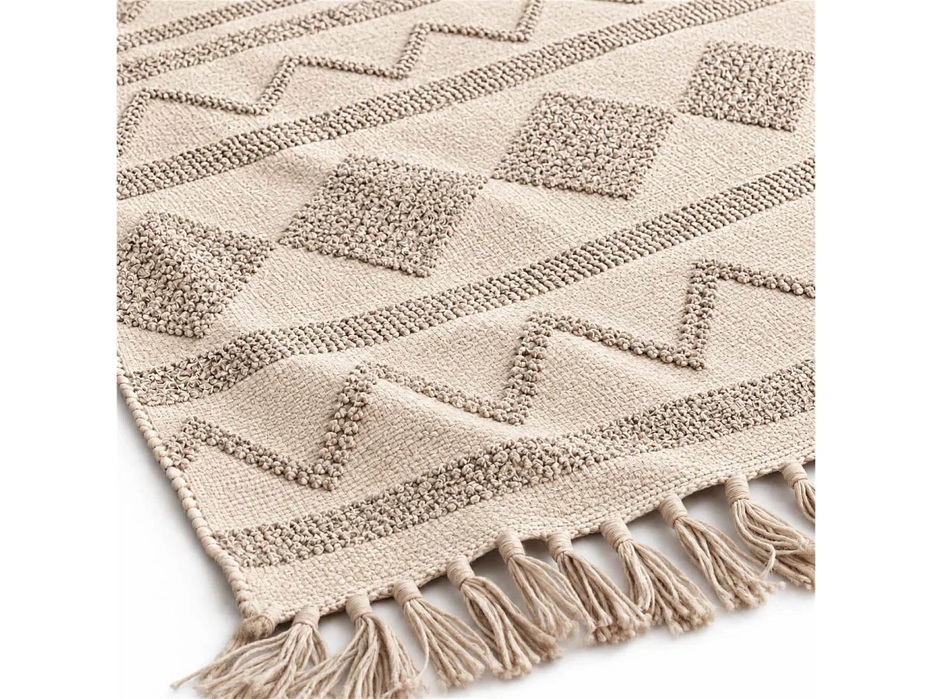 The White Stone Berber vloerkleed 160x230 cm naturel | 100% katoen, antislip en wasbaar op 30°C | Geometrisch reliëfpatroon in Marokkaanse stijl voor woonkamer en
