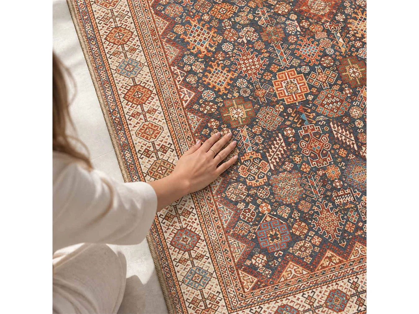 The White Stone Dywan orientalny wzór Sarouk 95x150 cm | Dywan w stylu perskim z postarzanym efektem vintage | Krótkie włosie, 100% poliester, nadruk cyfrowy