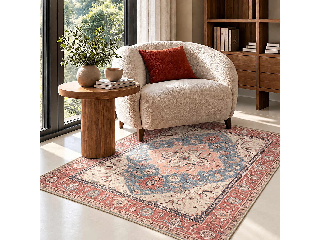 The White Stone Tappeto 140x190 cm Fantasia Heriz | Tappeto Orientale Stile Persiano con Effetto Vintage Antichizzato | Pelo Corto in 100% Poliestere, Stampa