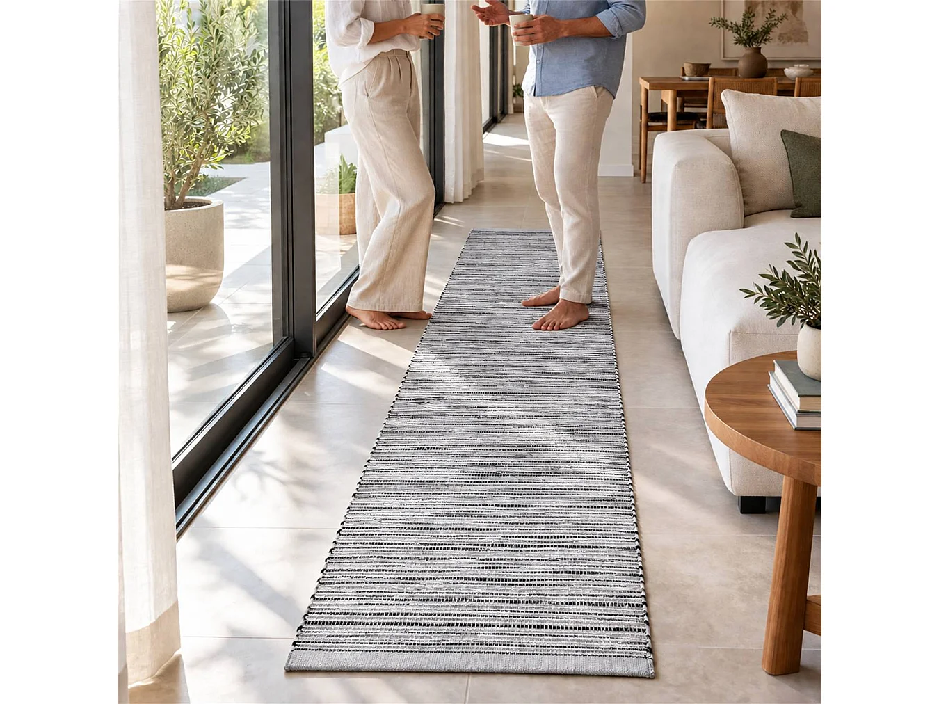 The White Stone Tapis Kilim Artisanal en Coton 55x180 cm Gris | Style Berbère Traditionnel, Tissage Plat, Uni | 100% Coton, Lavable en Machine