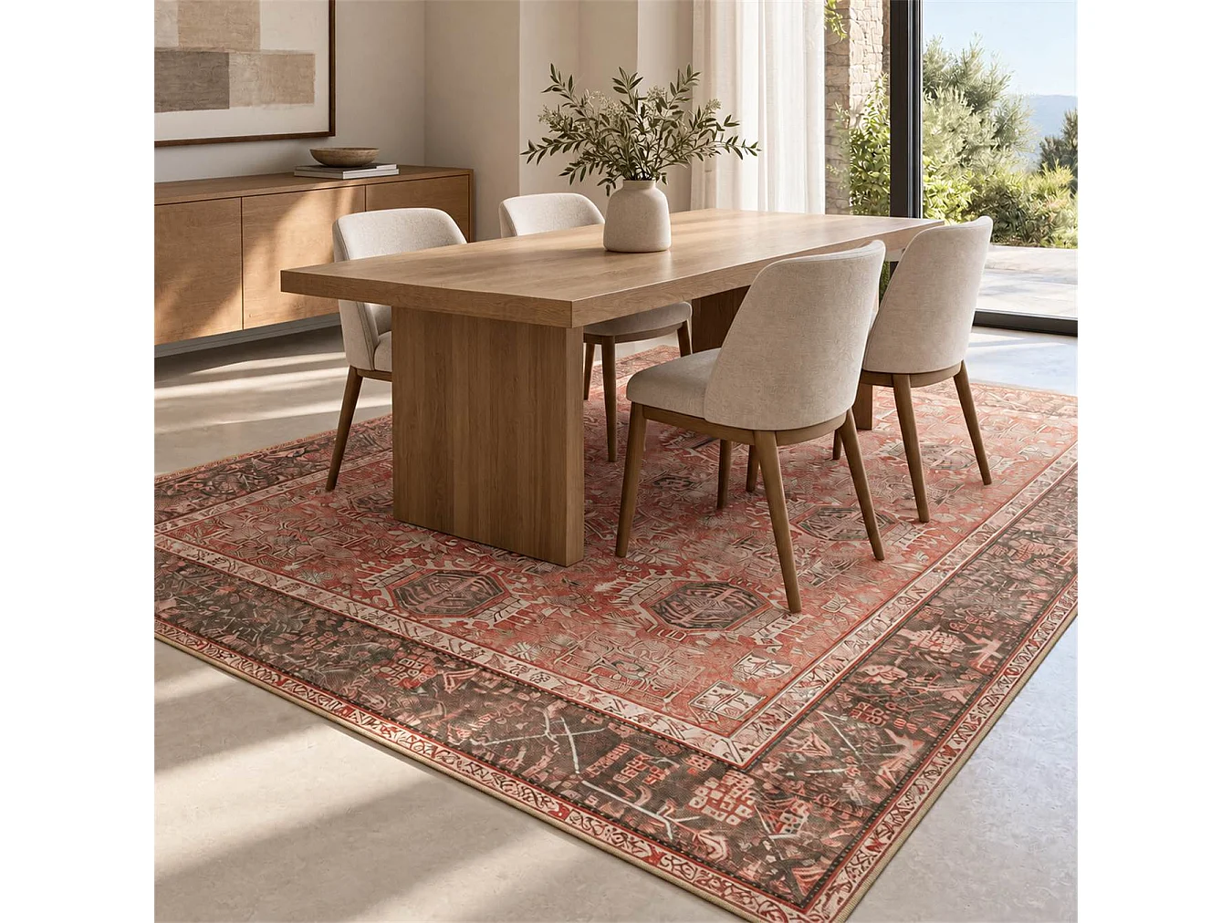 The White Stone Tapis Oriental Motif Babilonia 190x290 cm | Tapis Style Persan avec Effet Vintage Vieilli | Poils Ras 100% Polyester, Impression Numérique, Lavable
