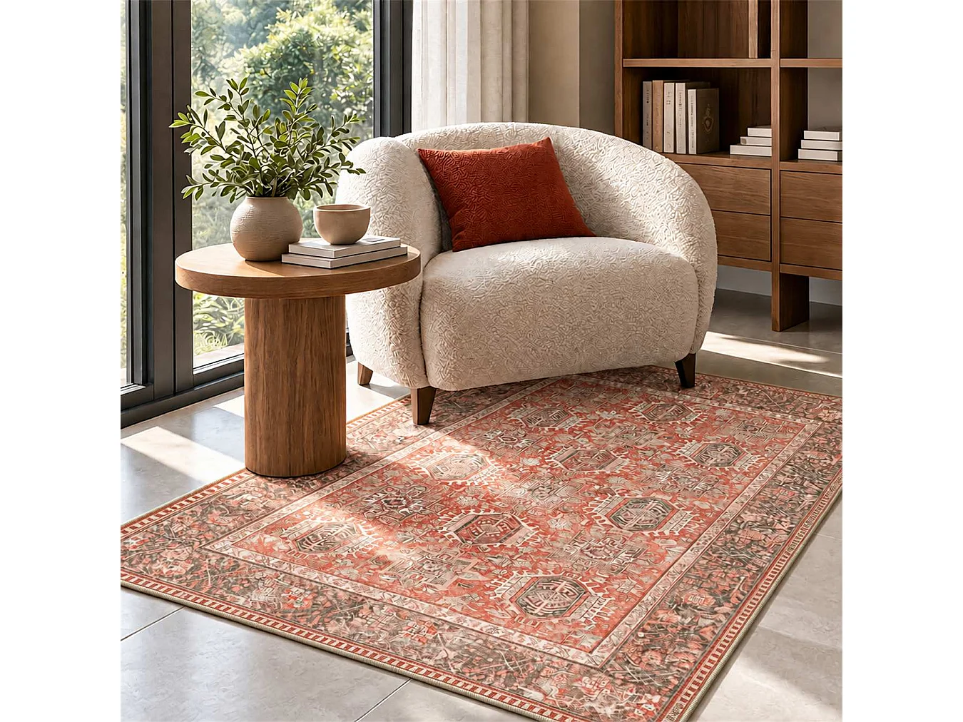 The White Stone Tapis Oriental Motif Babilonia 190x290 cm | Tapis Style Persan avec Effet Vintage Vieilli | Poils Ras 100% Polyester, Impression Numérique, Lavable