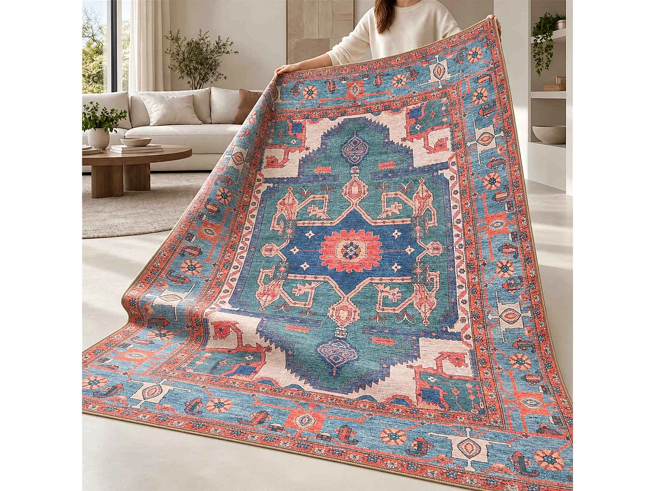The White Stone Tapis Oriental Motif Samarcanda 140x190 cm | Tapis Style Persan avec Effet Vintage Vieilli | Poils Ras 100% Polyester, Impression Numérique