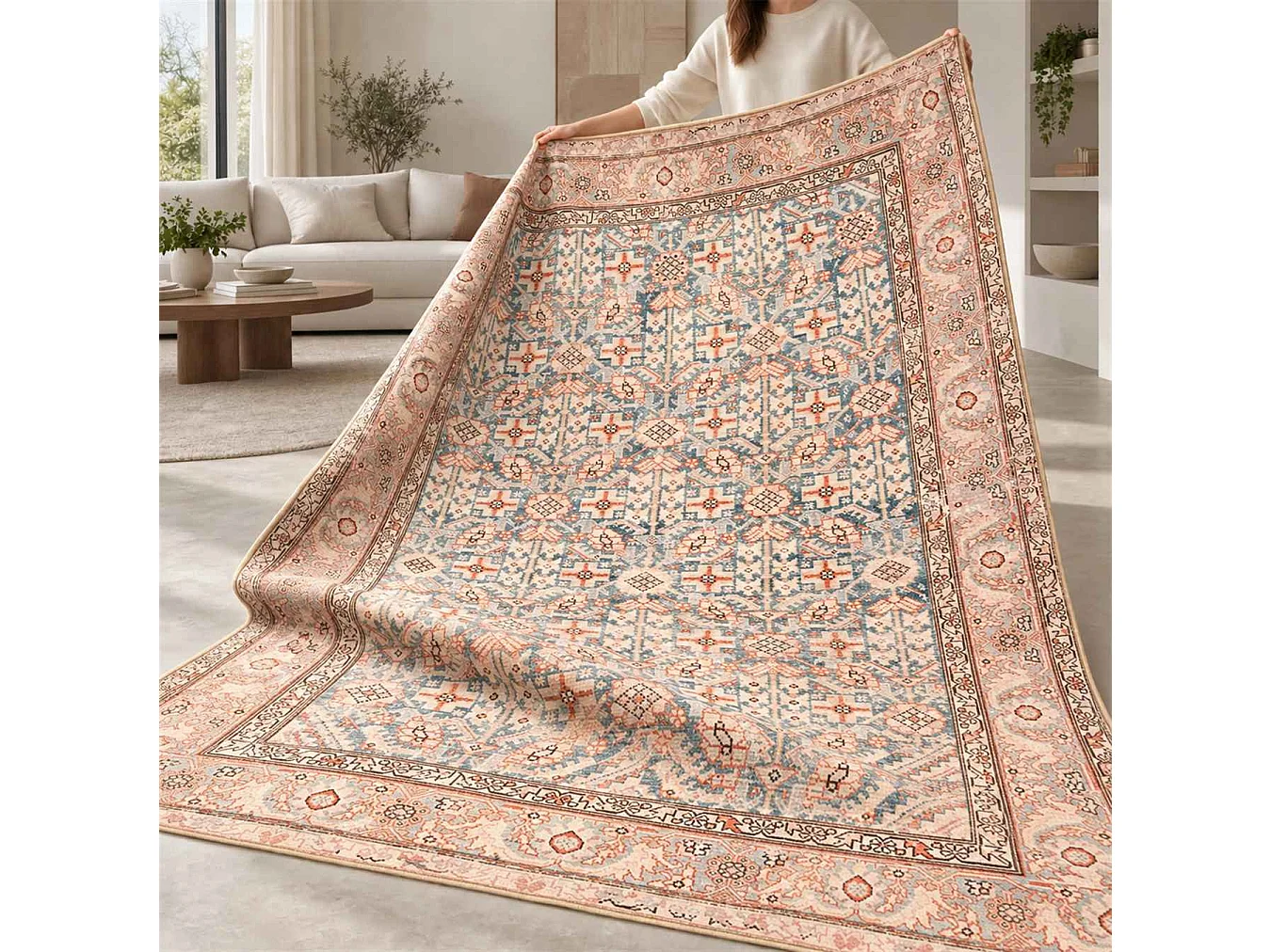 The White Stone Tapis Oriental Motif Herat 95x150 cm | Tapis Style Persan avec Effet Vintage Vieilli | Poils Ras 100% Polyester, Impression Numérique, Lavable à