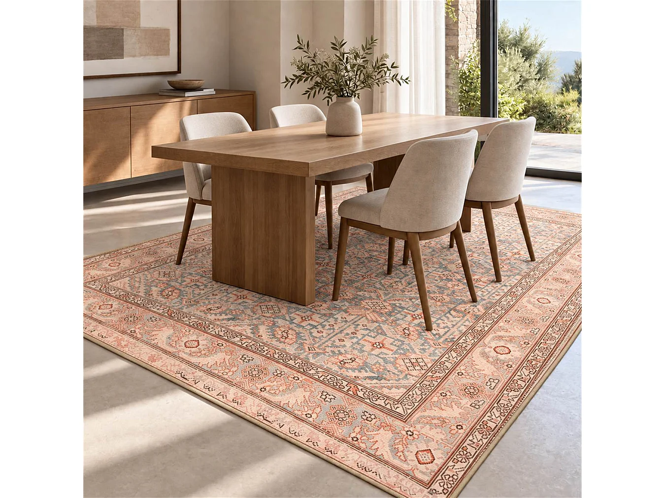The White Stone Tapis Oriental Motif Herat 95x150 cm | Tapis Style Persan avec Effet Vintage Vieilli | Poils Ras 100% Polyester, Impression Numérique, Lavable à