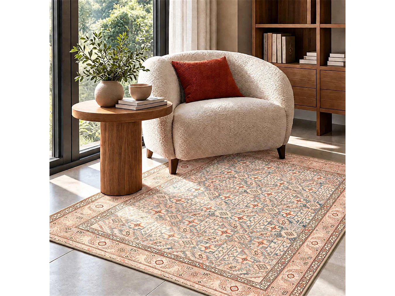 The White Stone Tapis Oriental Motif Herat 95x150 cm | Tapis Style Persan avec Effet Vintage Vieilli | Poils Ras 100% Polyester, Impression Numérique, Lavable à