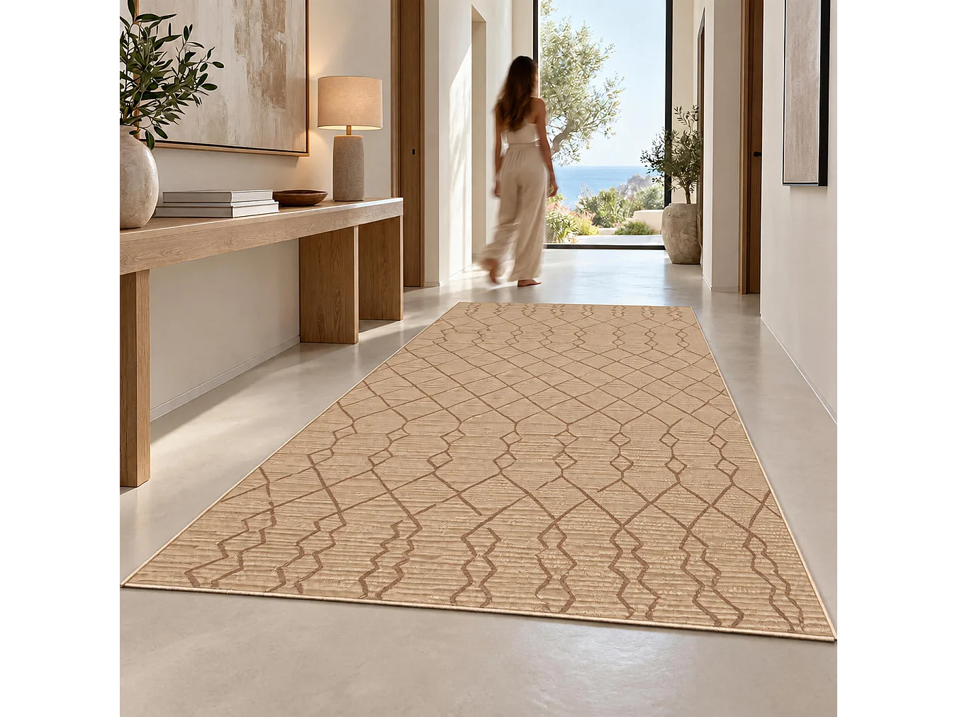 The White Stone Outdoor Teppich mit Berber-Muster 200x290 cm Karamell | Für innen und außen, UV-beständig, wasserfest und waschbar | Flachgewebe aus Polypropylen