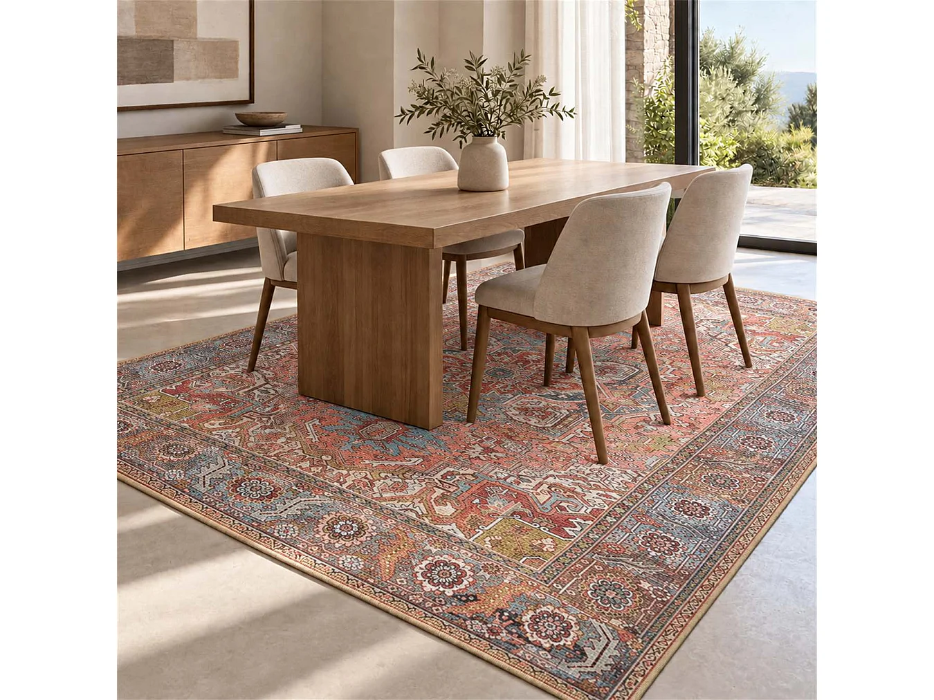 The White Stone Tappeto 140x190 cm Fantasia Tabriz | Tappeto Orientale Stile Persiano con Effetto Vintage Antichizzato | Pelo Corto in 100% Poliestere, Stampa