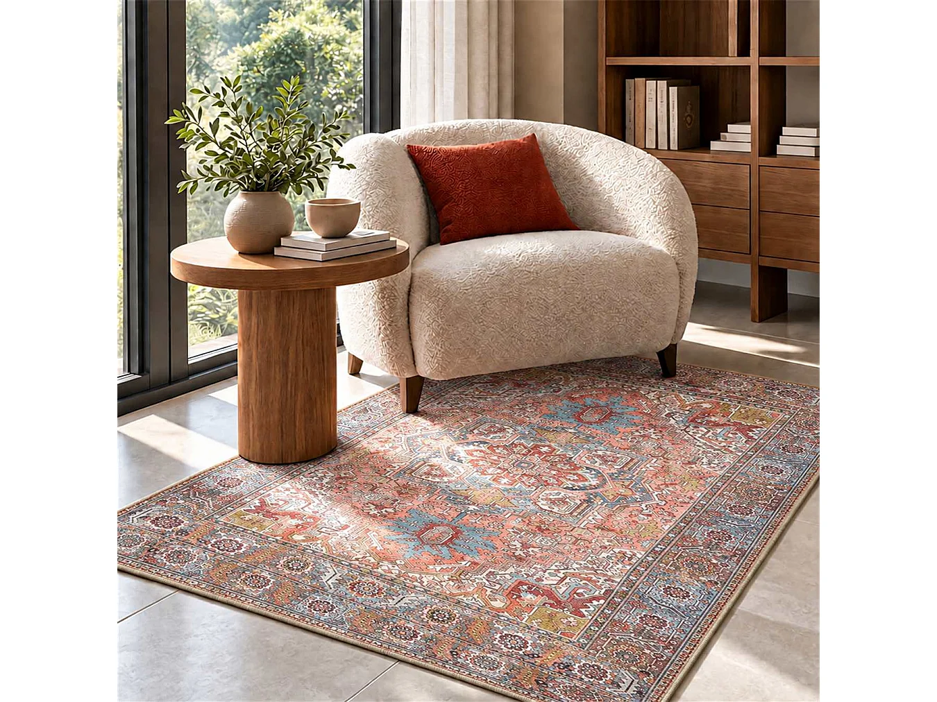 The White Stone Tappeto 140x190 cm Fantasia Tabriz | Tappeto Orientale Stile Persiano con Effetto Vintage Antichizzato | Pelo Corto in 100% Poliestere, Stampa