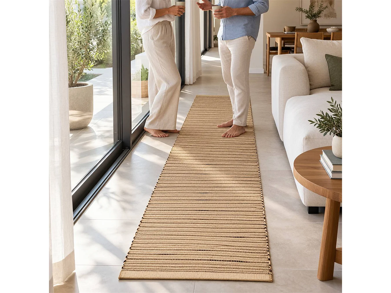 The White Stone Handgemaakt kelim vloerkleed van katoen 55x180 cm beige | Traditionele berberstijl, platgeweven en effen | 100% katoen, machinewasbaar